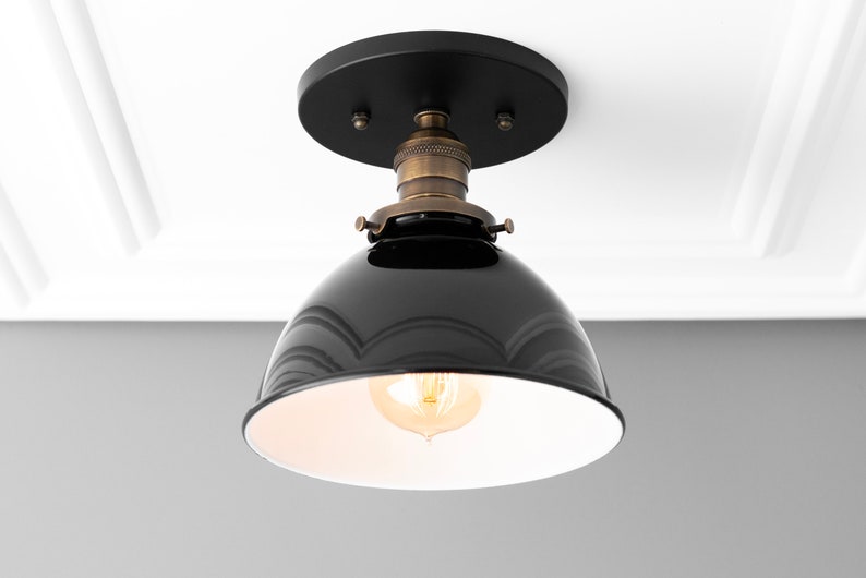 Ceiling Lamp Flush Mount Lighting Black Shade Light Rustic Farmhouse Decor Fixture