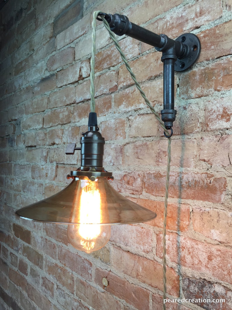 Industrial Wall Sconce Pendant Edison Smoked Glass Shade Etsy
