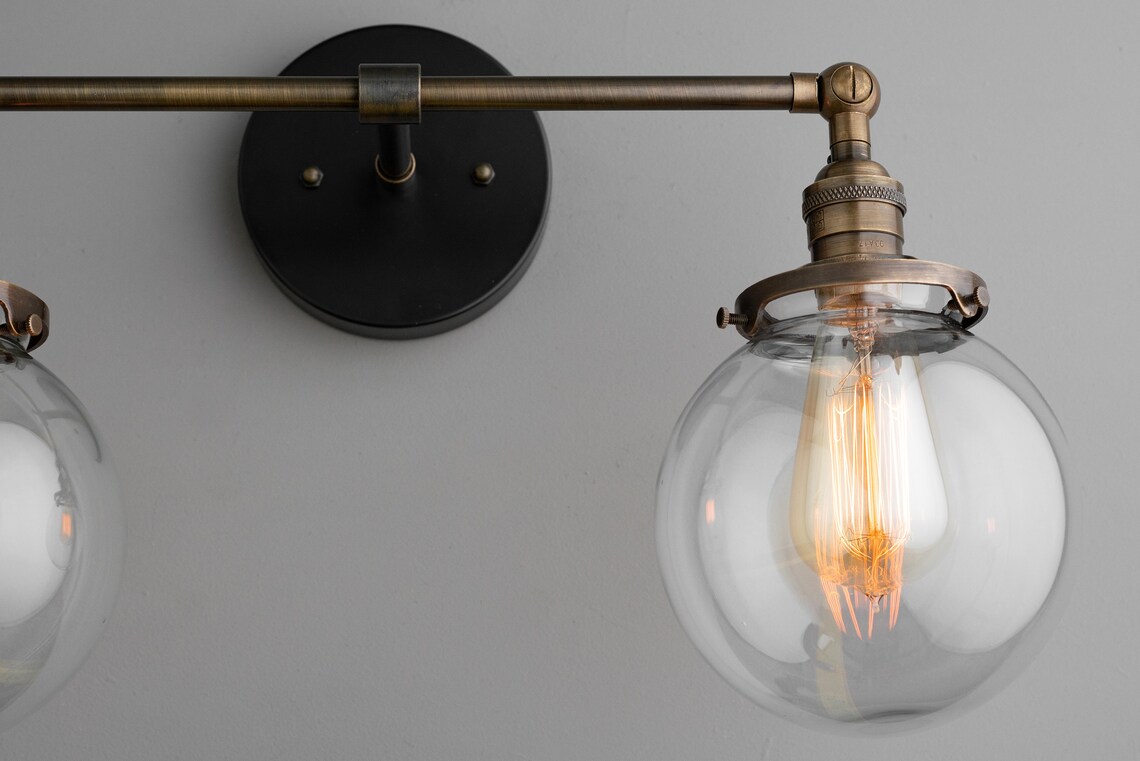 Clear Globe Light Globe Vanity Light Black Light Fixture Etsy