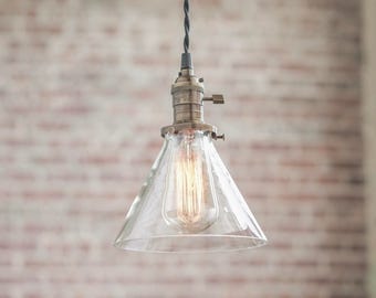 7 Inch Clear Glass Cone Shade - Hanging Pendant Light - Industrial Shade Pendant - Glass Shade - Modern - Model No. 2993