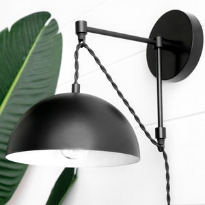 Black Dome Sconce - Hanging Wall Light - Plug In Wall Light - Industrial Lighting - Model No. 6740