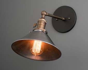 Wall Lights - Industrial Wall Light - Steel Shade - Farmhouse Sconce - Adjustable Sconce - Model No. 4088