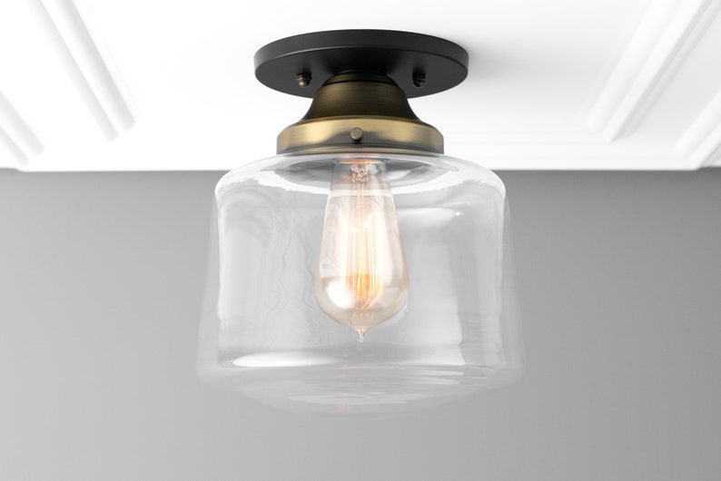 Schoolhouse Globe Rustic Ceiling Light Lighting Hardwired Fixture Flush Mount Glass Clear 8 Inch