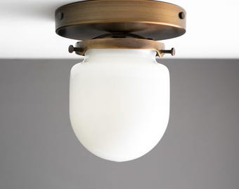 Rounded Milk Glass Utility Light - Flush Mount Ceiling Light - Industrial Lighting - Model No. 6213