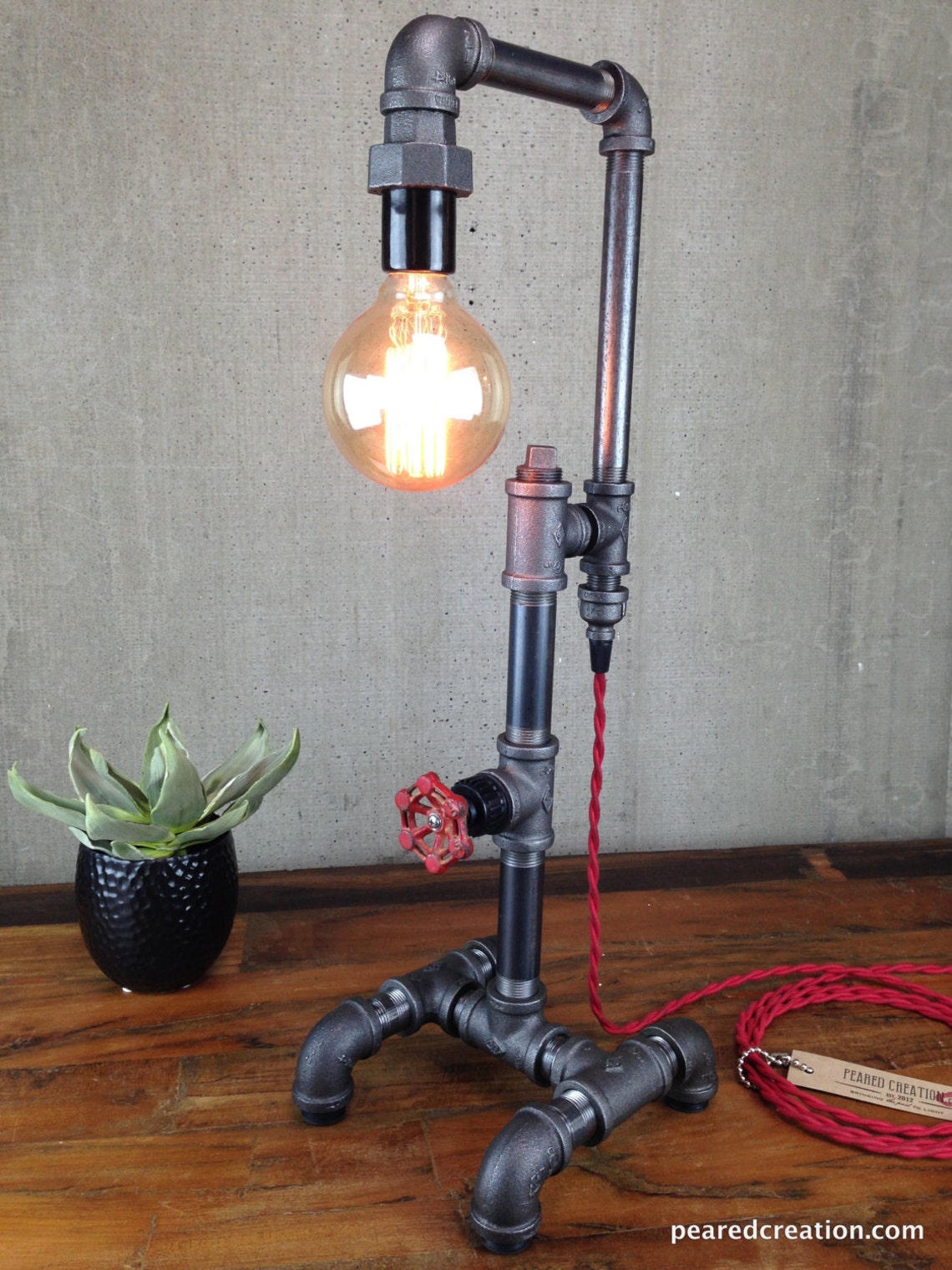 Edison Table Lamp Industrial Style Iron Piping Rustic Etsy
