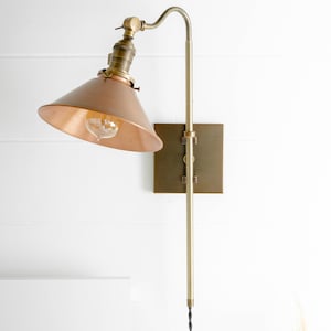 Aged Copper Shade - Antique Brass Fixture - Plug In Wall Sconce - Soft Wired Sconce - Bedside Light - Reading Light - Model No. 9950