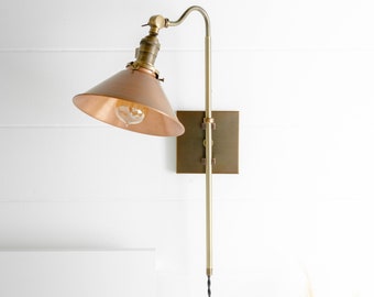 Aged Copper Shade - Antique Brass Fixture - Plug In Wall Sconce - Soft Wired Sconce - Bedside Light - Reading Light - Model No. 9950