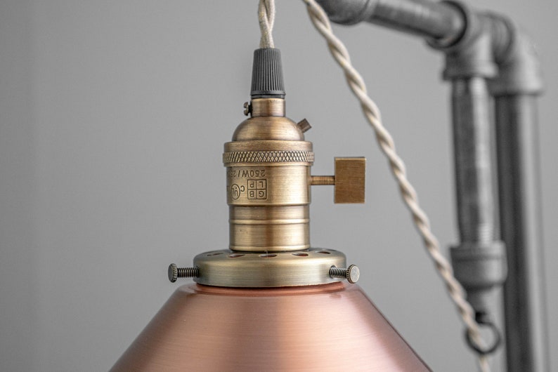 Industrial Table Lamp Edison Bulb Lamp Industrial Lighting Copper Shade Desk Lamp Rustic Iron Pipe Barn Light Model No. 3929 image 3