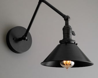 Lámpara de pantalla negra - Aplique ajustable - Lámpara de dibujo - Aplique de pared - Iluminación de baño - Modelo n.° 7164