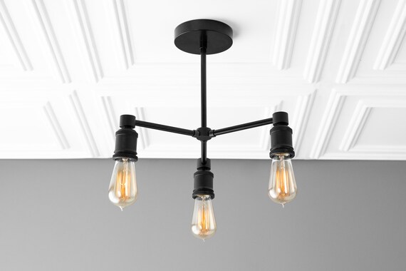 3 Bulb Chandelier Black Ceiling Light Edison Chandelier Steampunk Lighting Rustic Lighting Ceiling Light Three Bulb Drop Light