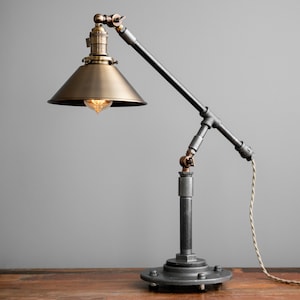 Articulating Lamp - Table Lamp - Edison Table Lamp  - Industrial Lighting - Iron Pipe - Edison Bulb - Industrial Furniture - Model No. 8480