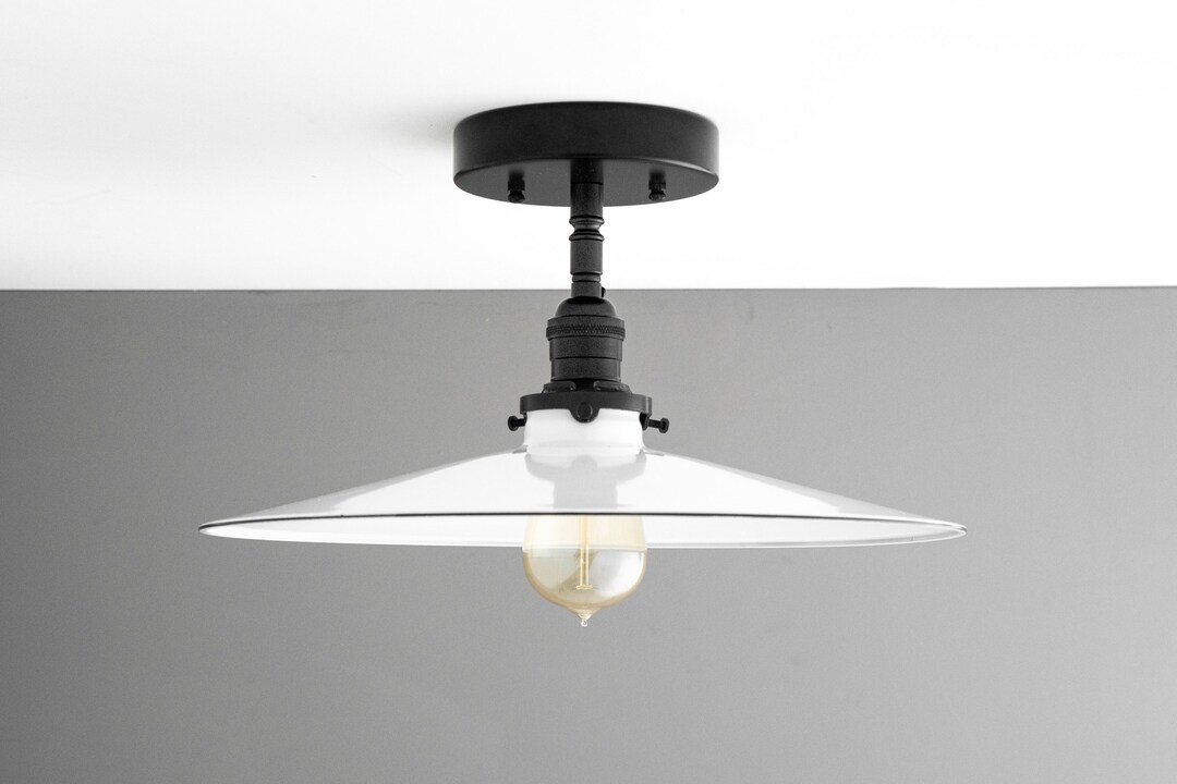 14 White Industrial Ceiling Fixture Semi Flush Mount Industrial Style