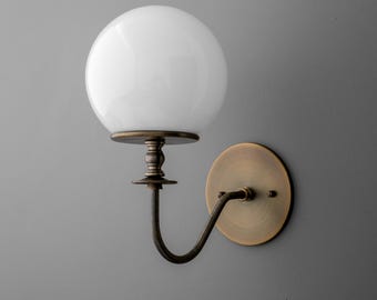 Sconce Light-Globe Sconce-Brass Wall Lamp-Glass Globe Light - Model No. 7857