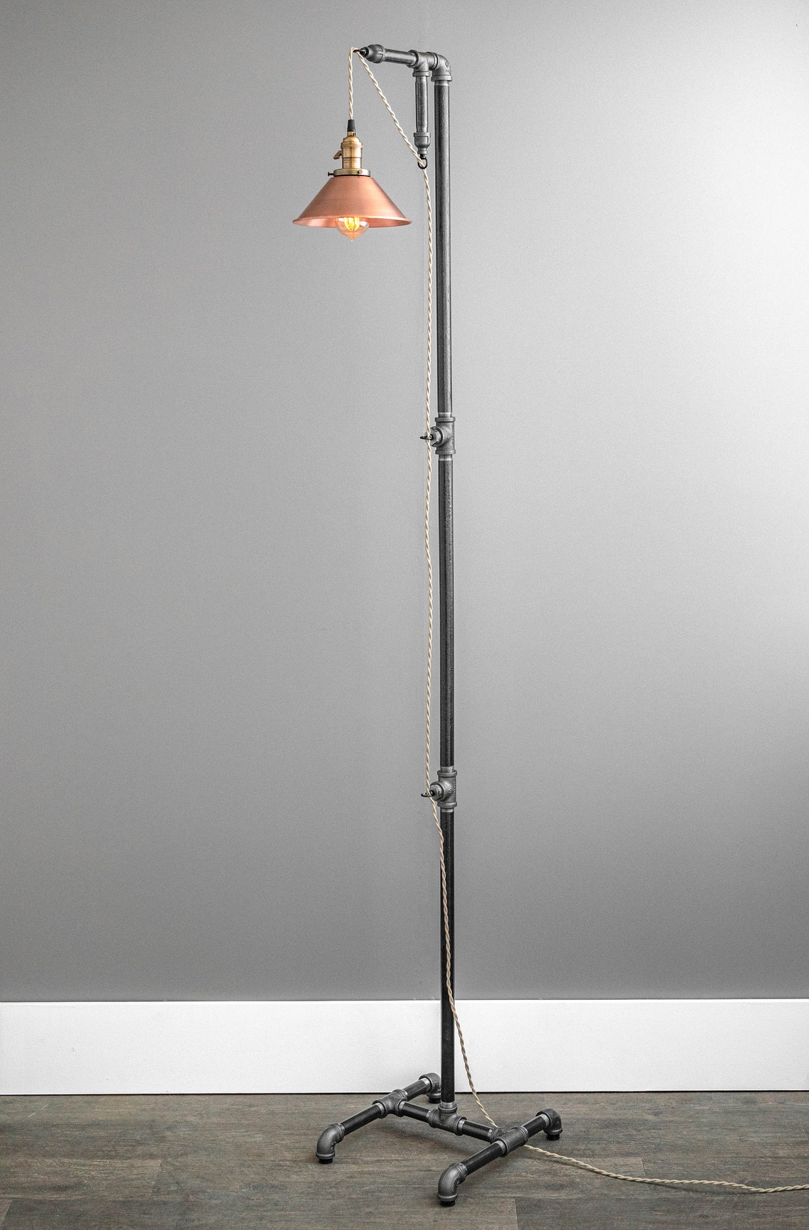 Industrial Floor Lamp Copper Shade Edison Bulb - Etsy Australia