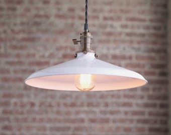 14 Inch White - Pendant Lights - Warehouse Shade -  Hanging Pendant Light - Industrial Shade Pendant - Model No. 3628