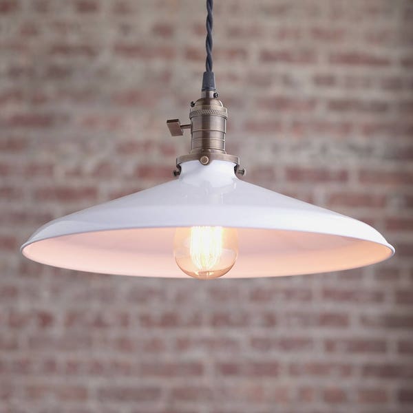 14 Inch White - Pendant Lights - Warehouse Shade -  Hanging Pendant Light - Industrial Shade Pendant - Model No. 3628