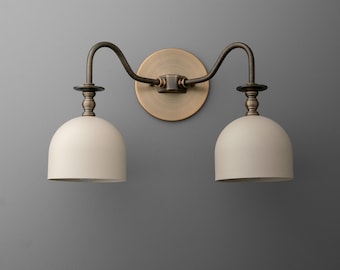 Vanity Lights Light-Double Wall Sconce-Brass Wall Light-White Dome Lamp - Model No. 8710
