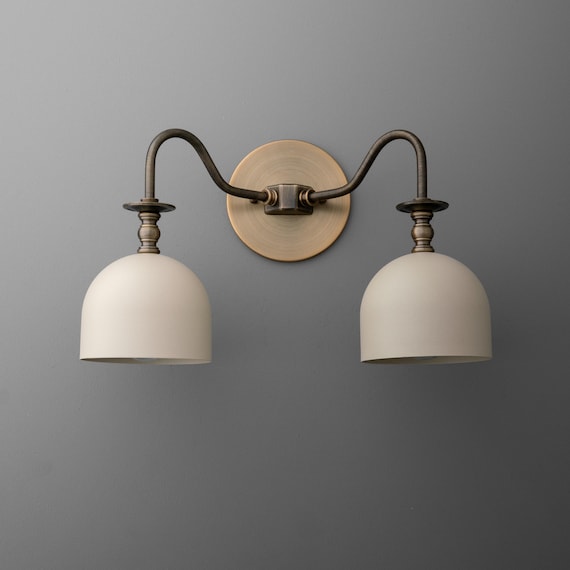 Vanity Lights Light-Double Wall Sconce-Brass Wall Light-White Dome Lamp - Model No. 8710