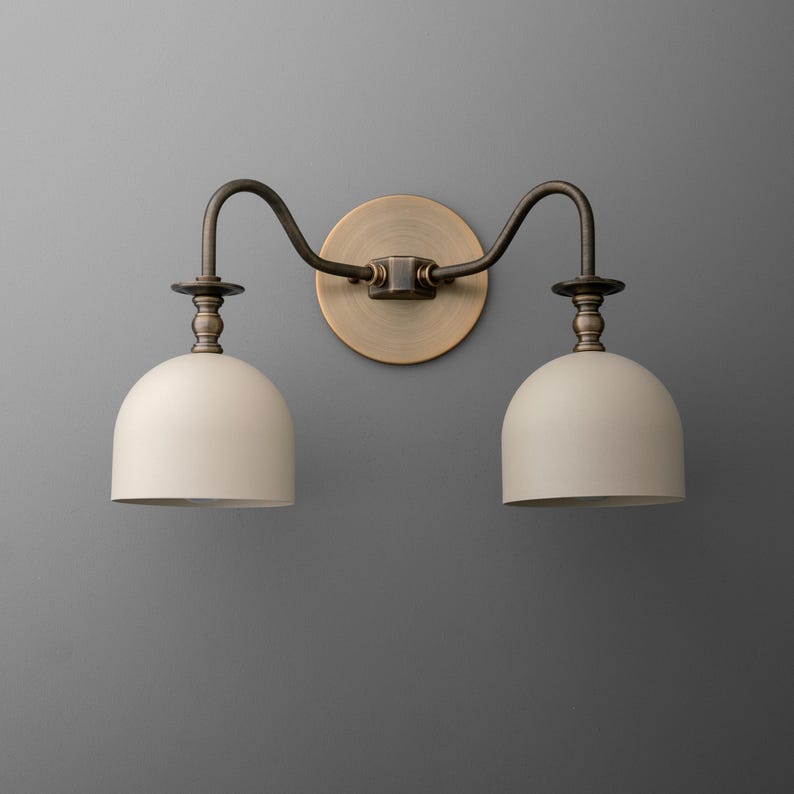 Vanity Lights Light-Double Wall Sconce-Brass Wall Light-White Dome Lamp - Model No. 8710 image 1