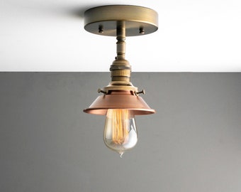 Aged Copper Shade - Ceiling Light - Semi Flush Fixture - Hanging Lighting - Model No. 0929
