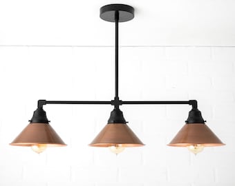 Aged Copper Shade - Three Shade Island Light - Pendant Chandelier - Copper Lighting - Billiards Light - Industrial Kitchen - Model No. 0118