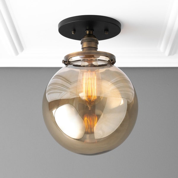 Smoked Globe Light- Industrial Lighting - Globe Ceiling Light - Light Fixture - Semi Flush Light - Glass Shade - Model No. 6016