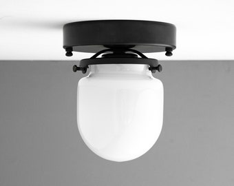 Rounded Milk Glass Utility Fixture - Flush Mount Lighting - Industrial Style Lighting - Model No. 6213