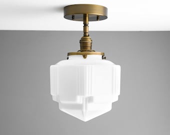 Ceiling Light - Art Deco - Semi Flush - Glass Globe - Hanging Fixture - Model No. 4560