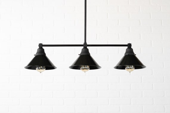 Industrial Kitchen Three Bulb Pendant Light Black Shade Etsy