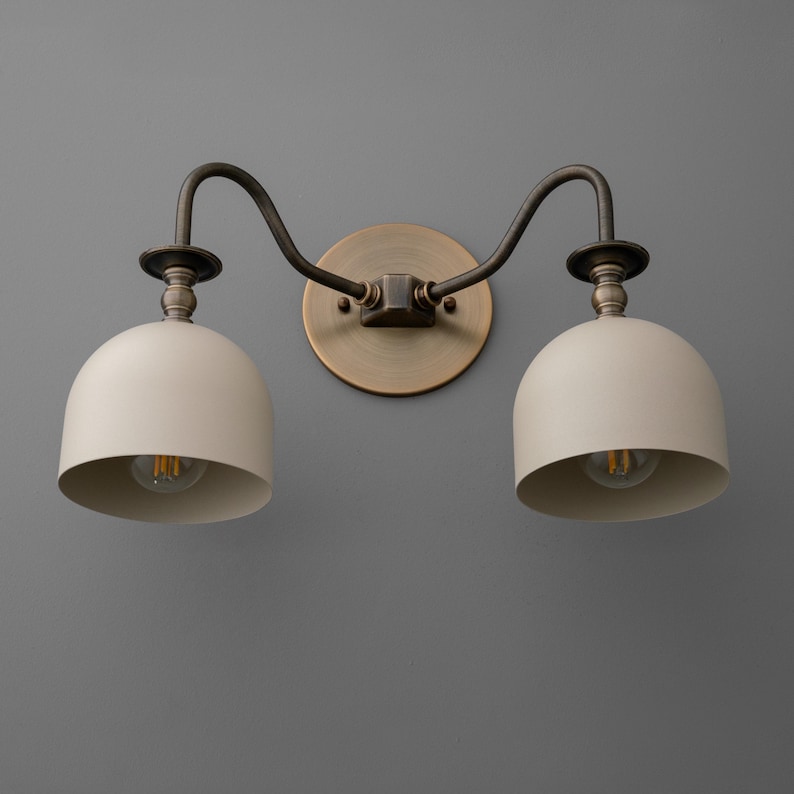 Vanity Lights Light-Double Wall Sconce-Brass Wall Light-White Dome Lamp - Model No. 8710 image 3