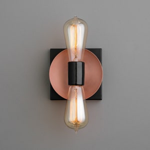 Duel Bulb Wall Light - Unfinished Copper Light - Modern Industrial Sconce - Square Canopy Light - Model No. 8169