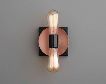 Applique murale Duel Bulb - Lumière en cuivre inachevée - Applique industrielle moderne - Lumière à canopée carrée - Modèle n ° 8169