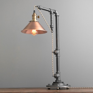 Industrial Table Lamp Edison Bulb Lamp Industrial Lighting Copper Shade Desk Lamp Rustic Iron Pipe Barn Light Model No. 3929 image 1