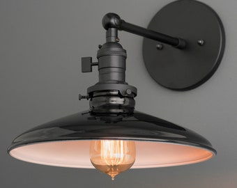 Applique murale abat-jour noir - Lampe de chevet - Éclairage industriel - Applique de salle de bain - Luminaire - Modèle n° 2911