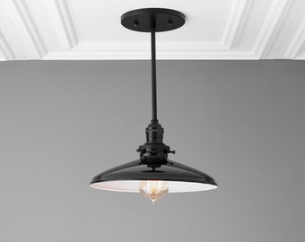 10 Inch Black Enamel Shade - Pendant Light - Island Lighting - Kitchen Lighting - Ceiling Light - Model No. 8506