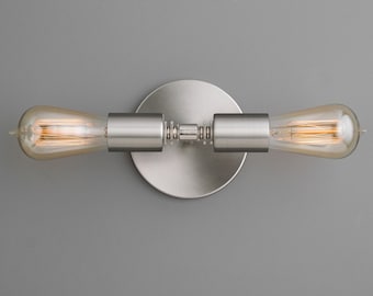 Vanity Light - Brushed Nickel - Industrial Light - Bathroom Lighting - Edison Light - Wall Lighting - Light Fixture - Model No. 0348