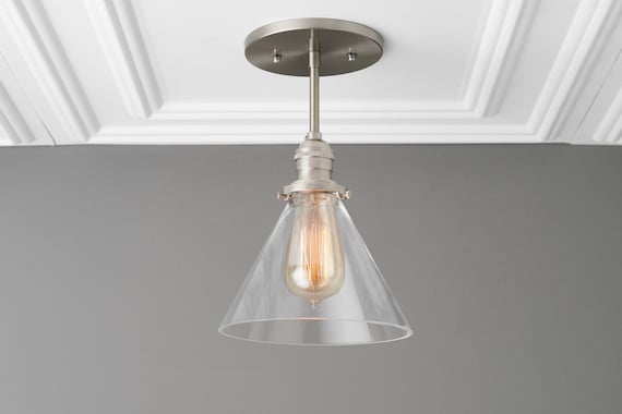 Glass Shade Drop Ceiling Light Industrial Lighting Silver Pendant Light Brushed Nickel Island Light Lighting Model No. 3424 Etsy