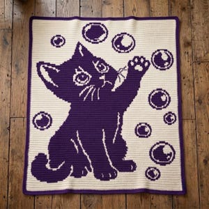 Cat Bubble Overlay Mosaic Crochet Blanket Pattern PDF, Cute Cat Mosaic Crochet Throw Pattern, Digital Crochet Pattern Download