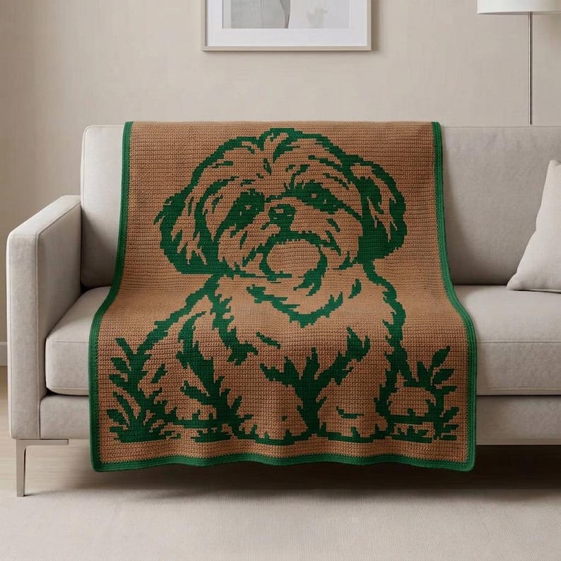 Tan Mosaic Pattern Cute Dog Mosaic Crochet Blanket Pattern PDF, Floral Dog Throw, Overlay ...