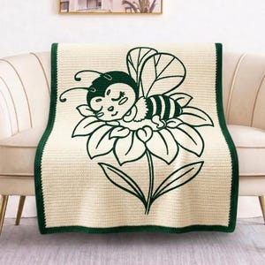 Sleepy Bee Mosaic Crochet Blanket Pattern PDF, Overlay Mosaic Crochet Throw, Floral Bee Afghan Chart & Written Pattern