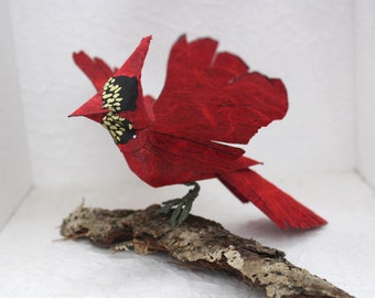 Handmade Cut Paper 3D Cardinal, Bird Sculpture
