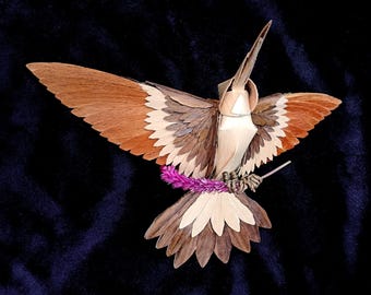 Hummingbird created from wood veneer