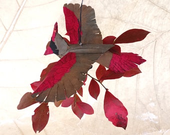 Handmade Cardinal Paper Bird: 3D Nepalese Lokta Paper Art