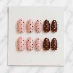 Pink & Chocolate Polka Dot Press-On Nails