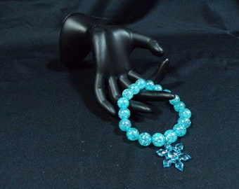 Snow girl teal light blue replica cosplay bracelet snowflake crackle beads