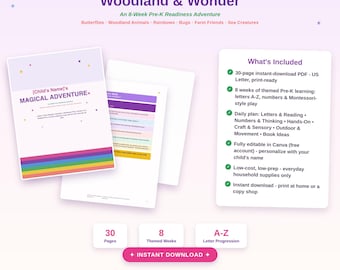Woodland Pre-K Learning Bundle, 8-Week Nature Curriculum (Digital Download)