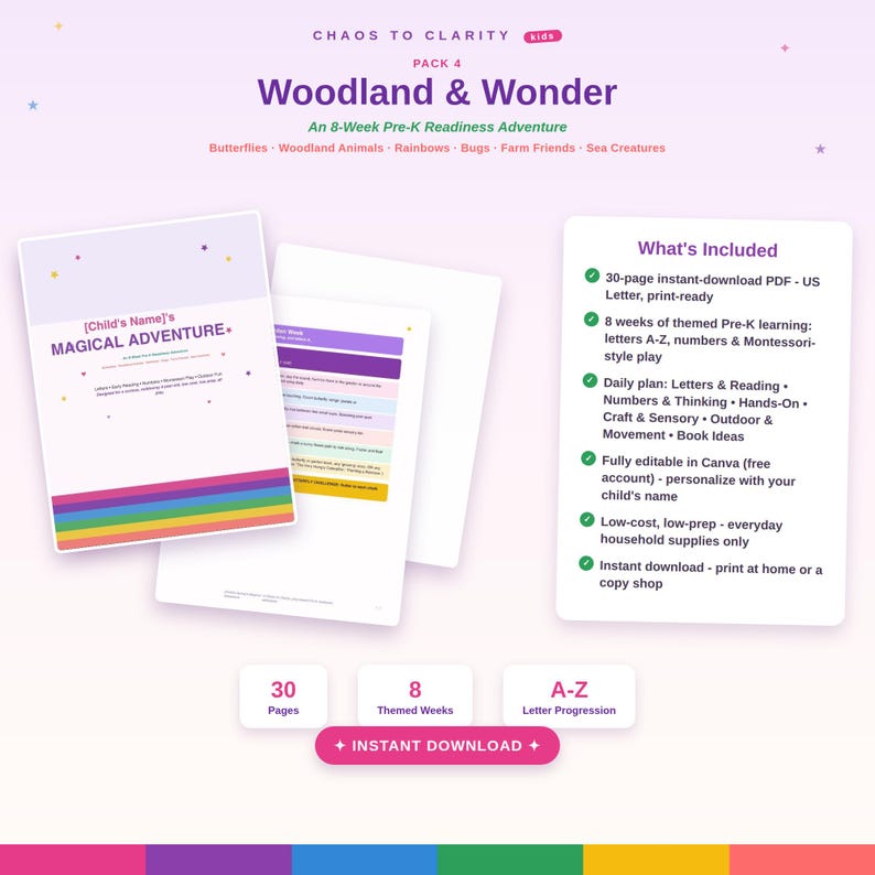 Woodland Pre-K Learning Bundle, 8-Week Nature Curriculum (Digital Download) image 1