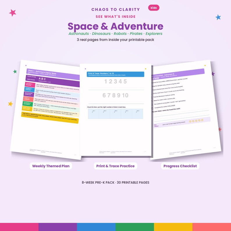 Space Dinosaur Pre-K Learning Bundle, Boy Themed Printable Curriculum, 8 Week Preschool Activities, Letters Numbers, Editable Download image 2
