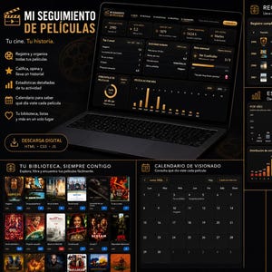 Movie Tracker Dashboard | Film Collection Organizer | Movie Log & Statistics | Watchlist HTML CSS JavaScript Template - Versión en español