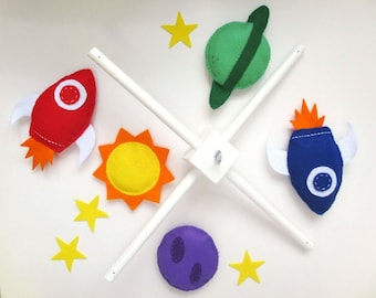 Felt Baby Crib Mobile Pattern. Space Mobile DIY Sewing Pattern PDF. Instant instructions to make rocket and planets mobile.